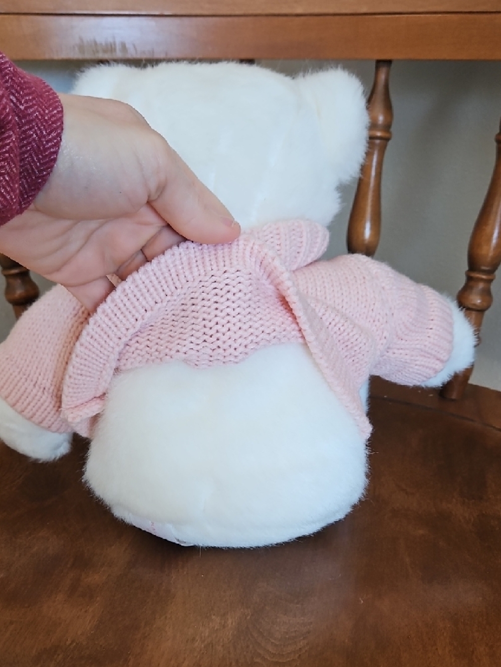 Ralph Lauren Romance White Plush Bear in Pink Knit Sweater - Picture 7 of 12